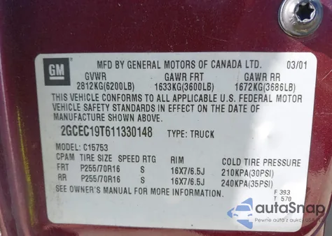 2001 Chevrolet Silverado 1500 Ls z USA, uszkodzony, nr VIN 2GCEC19T611330148